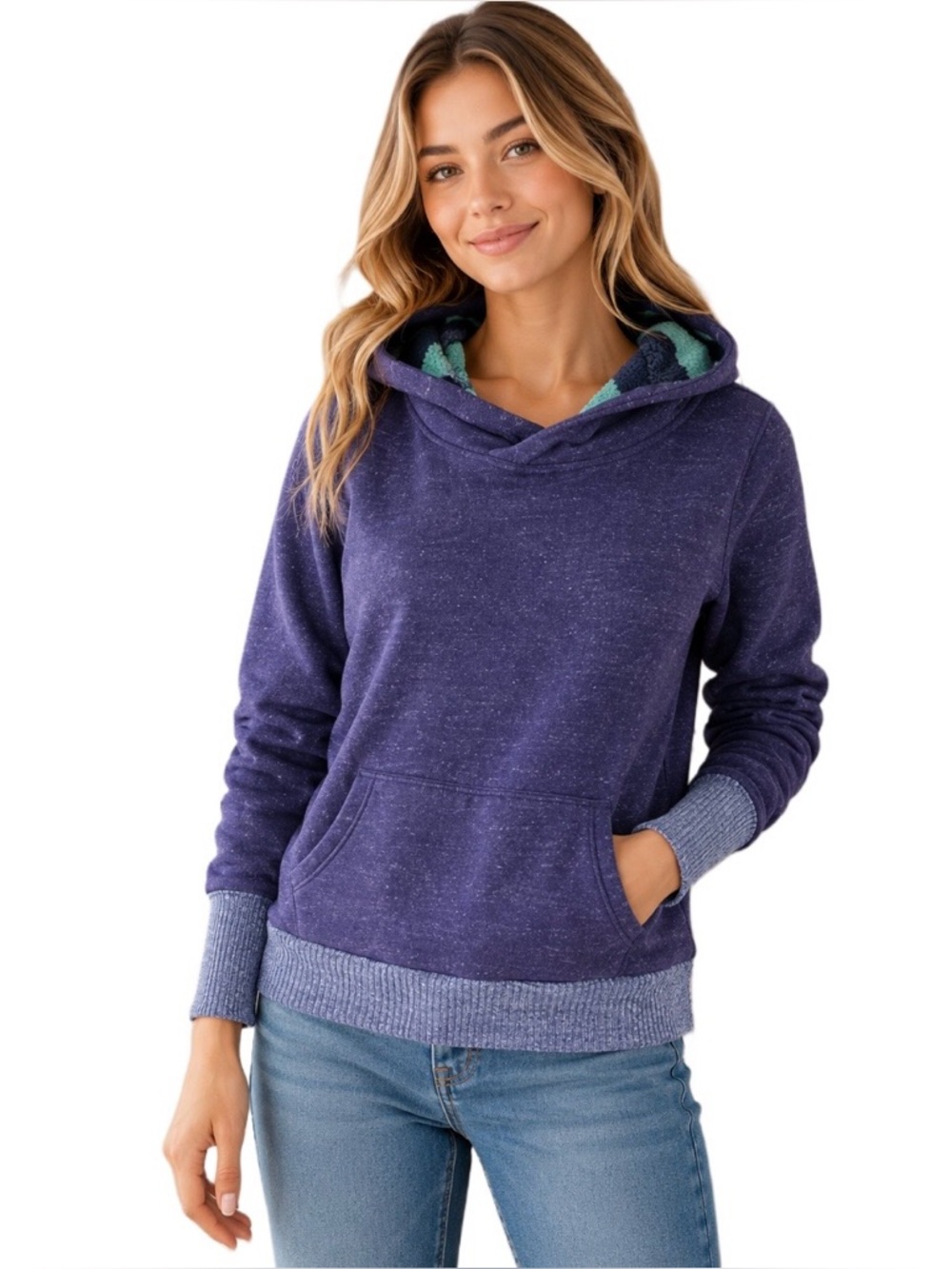 American Eagle purple hoodie teal fleece-lined sweatshirt size medium